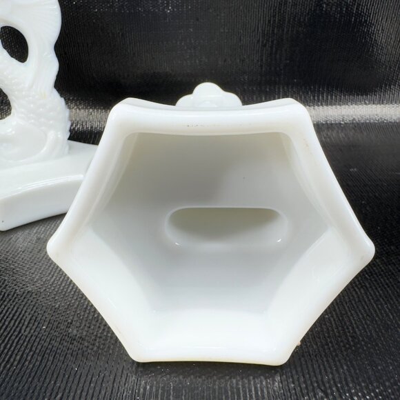 Westmoreland Dolphin Koi Fish Candlestick Pair Milk Glass Candle Holders Set 2 - Picture 4 of 10